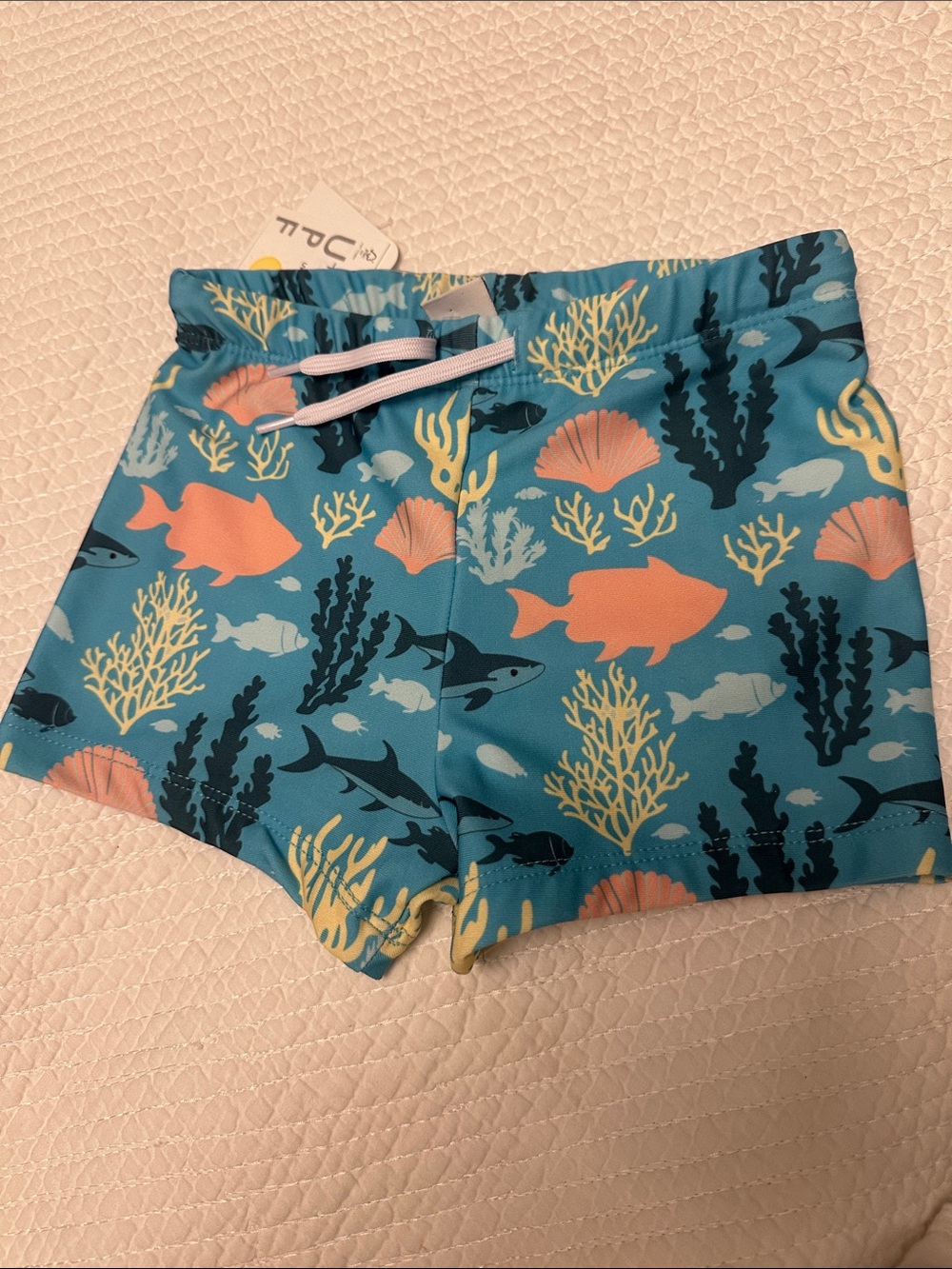 Kids' Teal Ocean Print Swim Trunks - Brand Unspecified